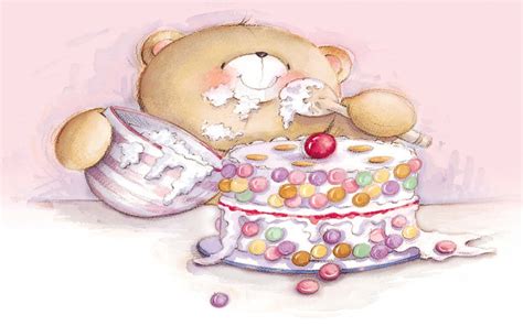 Teddy Bear Eating A Delicious Cake For Birthday Wallpapers