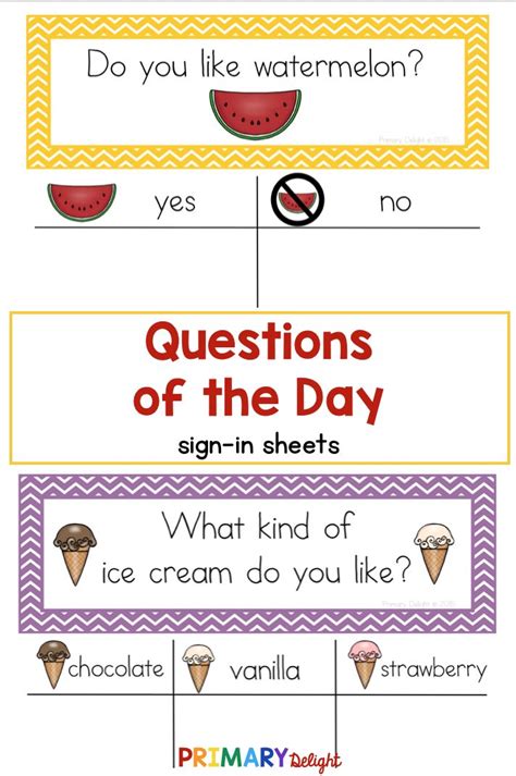 Ice Cream And Watermelon Question Cards With The Text Questions Of The Day