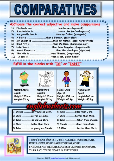 Comparative Forms Of Adjectives Exercises Handout For Kids Adjectives