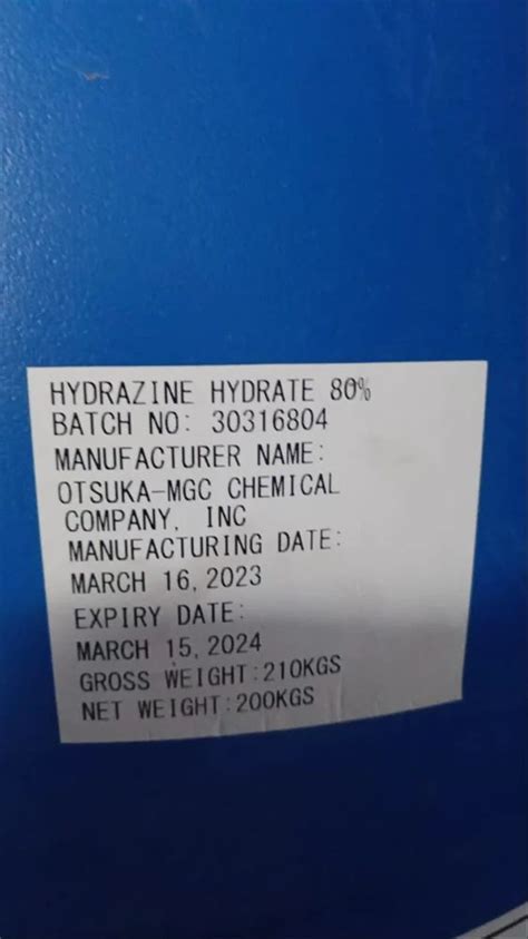 Industrial Grade Hydrazine Hydrate 80 99 Packaging Size 200kg At