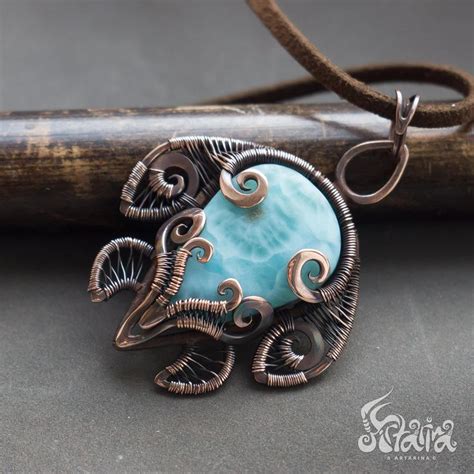 Wire Wrapped Turtle Copper Turtle Necklace With Larimar Sea Turtle