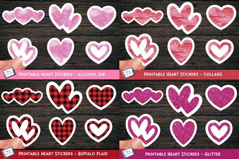 Heart Sticker Bundle 24 Printable Valentine Stickers