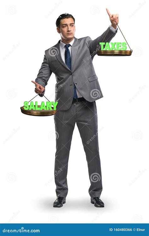 Businessman Trying To Find Balance Between Taxes And Salary Stock Photo