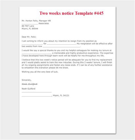 Learn how to write a professional letter of resignation. Two Weeks Notice Letter (22+ Samples & Templates)