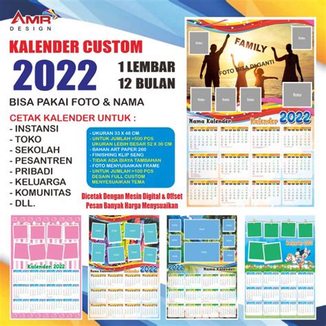 Jual Kalender 2022 Custommurahkalender Dinding1 Lembar 12 Bulan