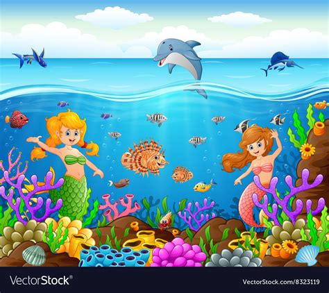 Cartoon Mermaid Under The Sea Royalty Free Vector Image