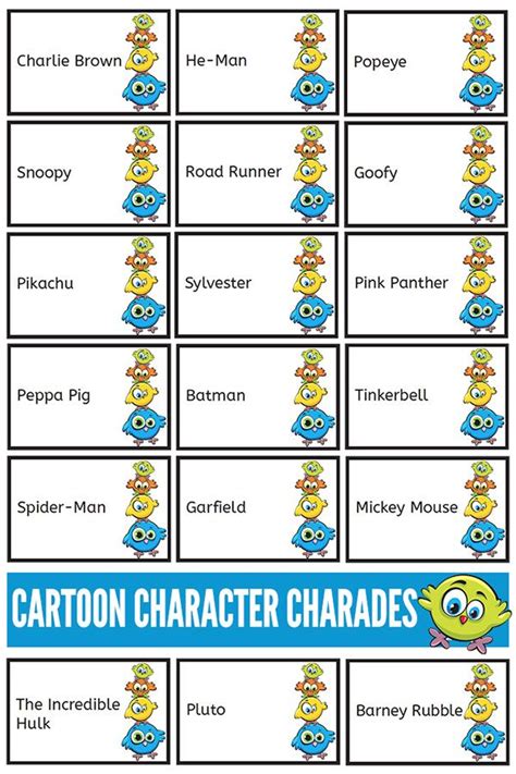 Cartoon Characters Charades Game Fun For Playing Charades With Kids