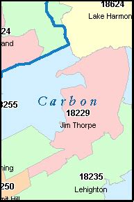 CARBON County Pennsylvania Digital ZIP Code Map