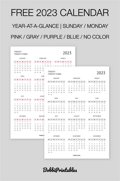 Free 2023 Calendar Year At A Glance Printable Digital Planner Insert
