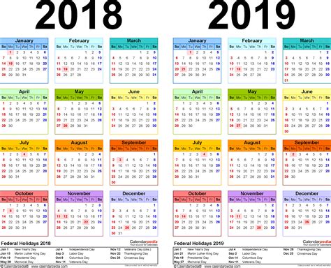 2018 2019 Two Year Calendar Free Printable Word Templates