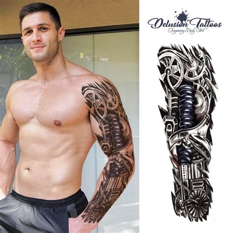 Full Arm Sleeve Realistic Temporary Tattoo Mechanical Metal Etsy