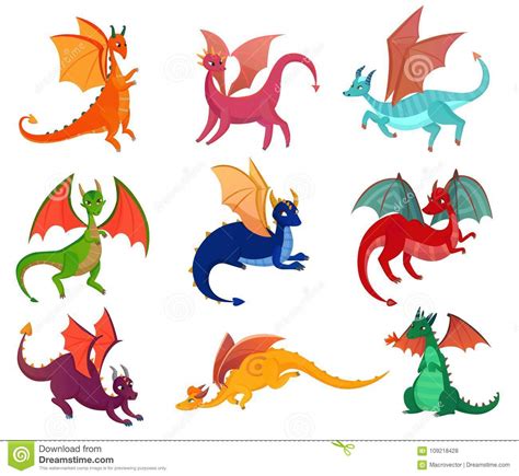 Cute Fairy Dragons Set Stock Vector Illustration Of Fire 109218428