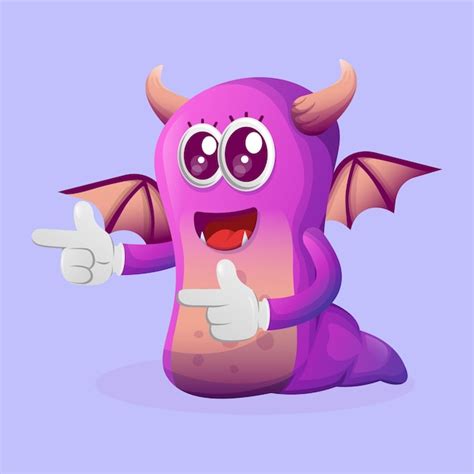 Premium Vector Cute Purple Monster Playful With Pointed Hand