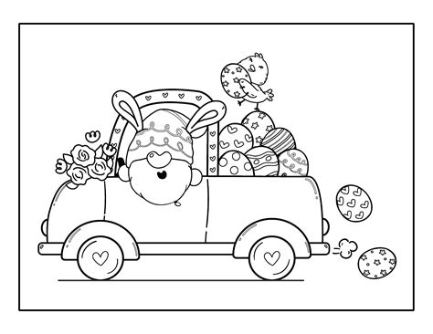 Gnome In Truck Easter Coloring Page Easter Coloring Pages Printable