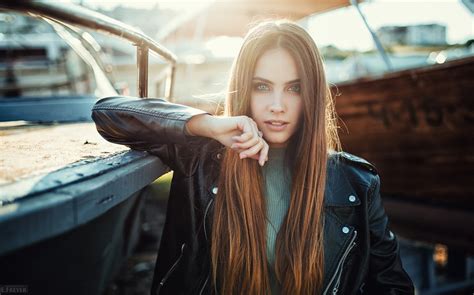 wallpaper women depth of field evgeny freyer portrait leather jackets long hair 1920x1199