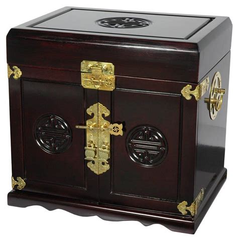 Oriental Furniture Rosewood Jewelry Cabinet With 5 Drawers Dark