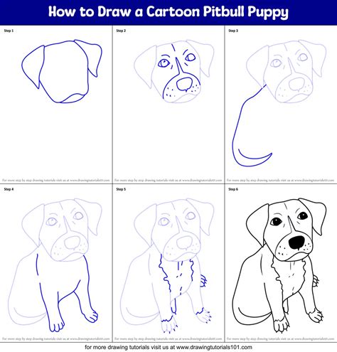 How To Draw A Cartoon Pitbull Puppy Cartoon Animals Step By Step