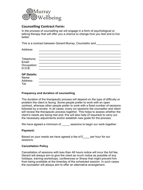 Counselling Contract Template Fill Out And Sign Online Dochub