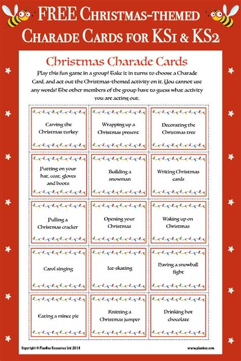Christmas Charades Game Cards Charades Charades Game Charades For Kids