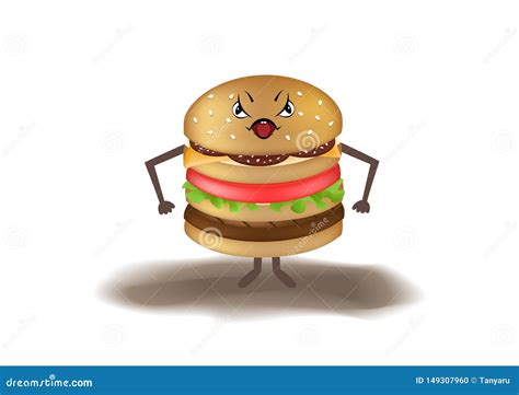 Angry Cartoon Burger Isolated On White Background Horizontal Vector