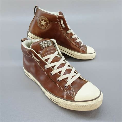 Chuck Taylor All Star Street Style Brown Leather Mid High Top Sneakers
