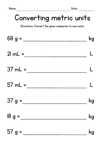 Converting Metric Units Of Mass And Volume Teaching Resources