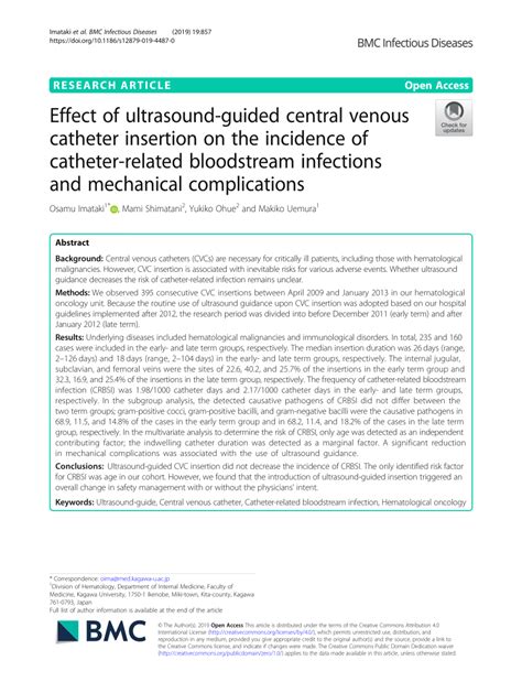 Pdf Effect Of Ultrasound Guided Central Venous Catheter Insertion On