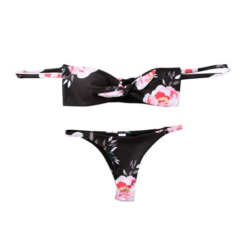 Hirigin Flower Bikinis Set Swimwear Women Push Up Paded Bra Swimsuits