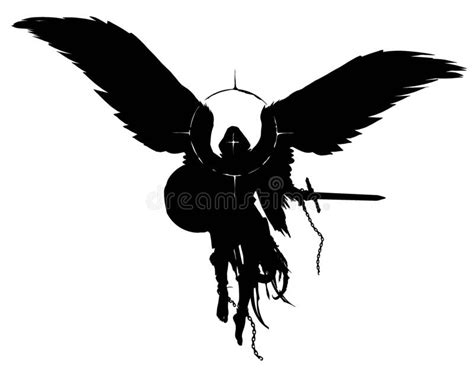 The Silhouette Of A Warrior Angel With A Sword And Shield Floating In