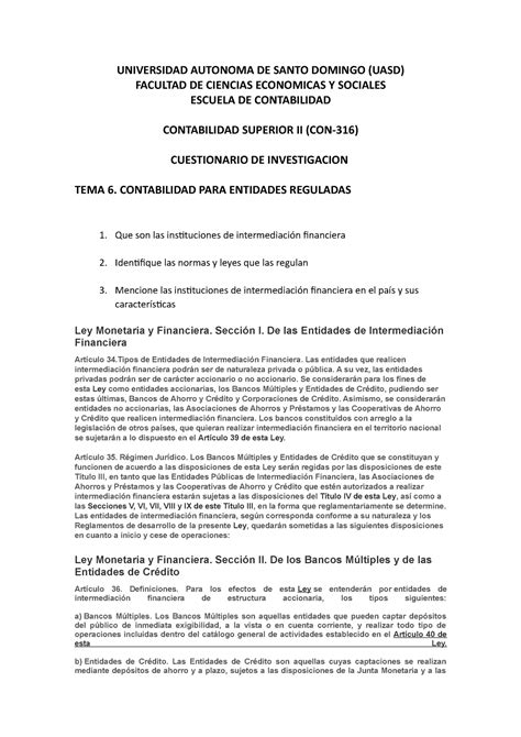 Cuestionario TEMA Contabilidad Superior UNIVERSIDAD AUTONOMA DE SANTO DOMINGO UASD