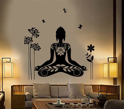 Buddha Wall Sticker Meditation Mantra Flower Butterfly Yoga Vinyl Deca