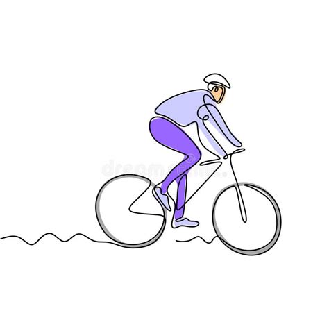 Continuous One Line Drawing Of Person Athlete Riding Bicycle Or Bike With Colors Stock Vector