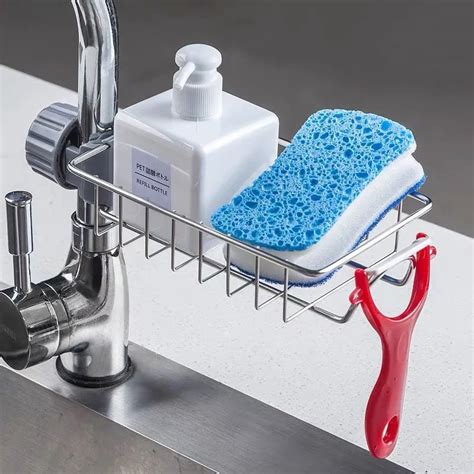 Kitchen Stainless Steel Sink Drain Rack Sponge Storage Faucet Holder