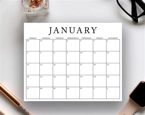 Printable Calendar 2019 5x7 Minimalist Monthly Calendar Pages Refills