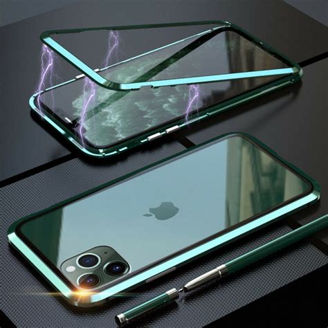 360 Degrees Magnetic Double Sided Glass Case Cover Green For Iphone