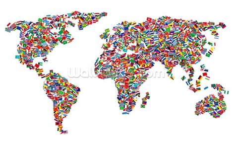 World Map Of Flags Wallpaper Wall Mural Wallsauce Uk