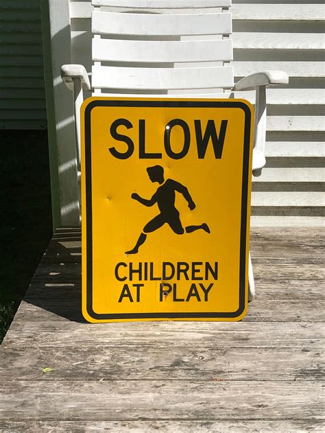 Original Slow Children At Play Road Sign Black And Yellow Etsy