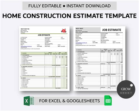 Home Construction Estimate Template Printable Construction Estimate