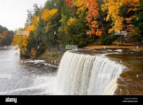 The Upper Tahquamenon Falls With Fall Foliage Color Near Newberry