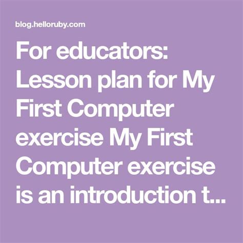 For Educators Lesson Plan For My First Computer Exercise My First