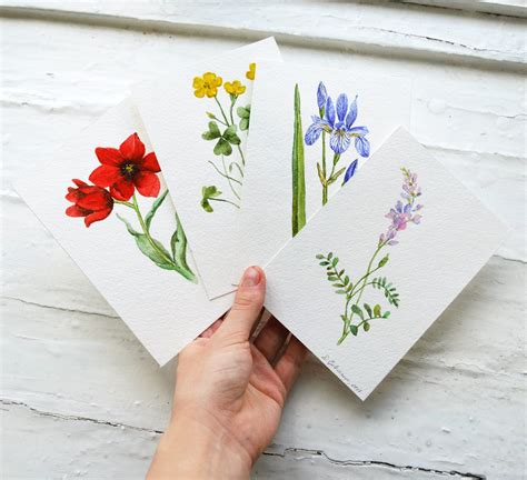 Original Watercolor Watercolor Cards Floral Cards Small Etsy