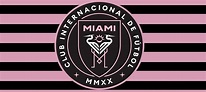 the miami club logo on a pink and black striped background