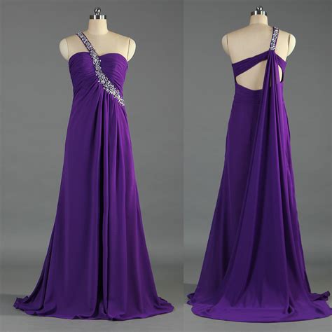 Sexy Bead One Shoulder Prom Dresses Long Purple Chiffon Gown For Women E100 China Purple