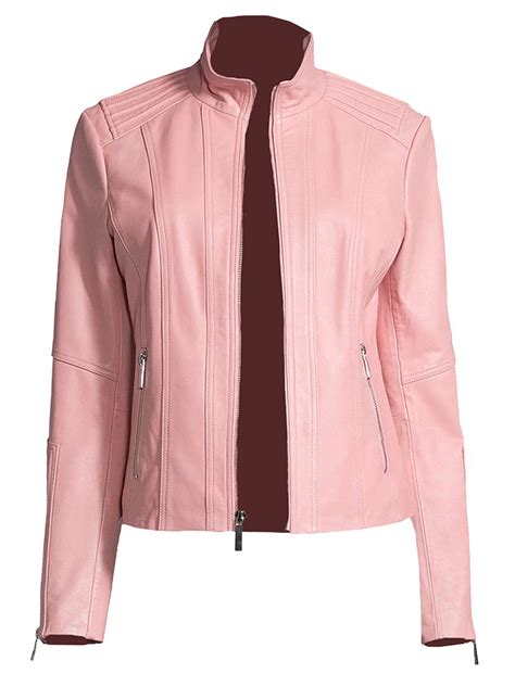 Womens New Style Casual Pink Leather Jacket Bay Perfect