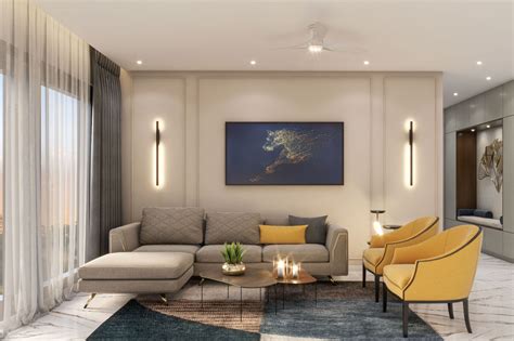 Spacious Modern Living Room Styled With L Shaped Sofa Livspace
