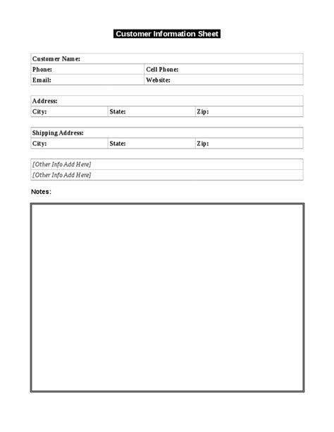 simple customer information template