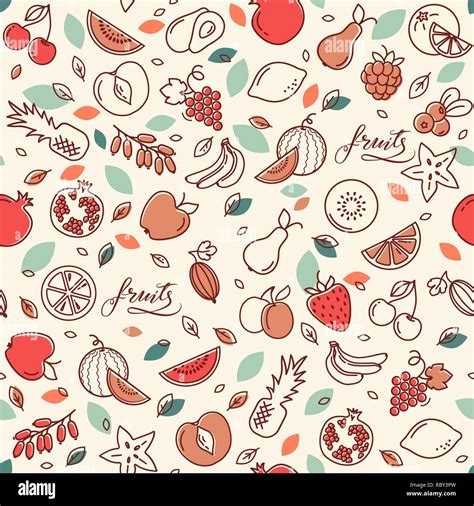 Seamless Pattern Of Various Vector Fruits Background With Color