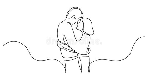 Continuous Line Drawing Of Loving Couple Of Young Man And Woman Hugging