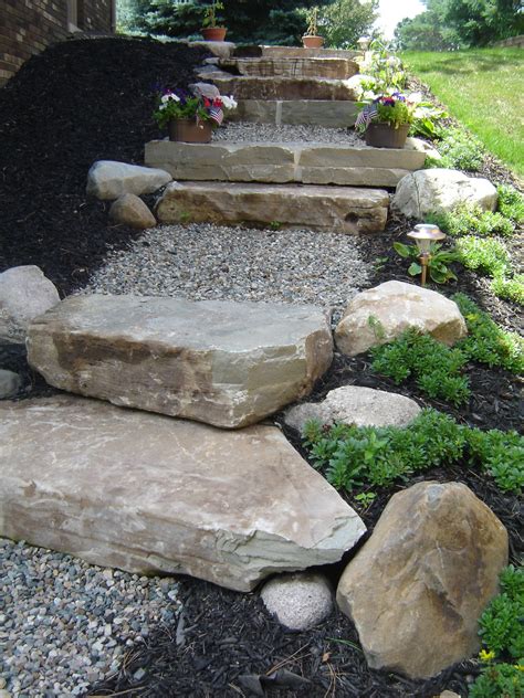 Limestone Stairs With Crushed Stone Pathway Landscaping With