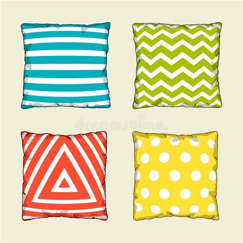 Set Of Multicolored Decorative Pillows Sketch Illustration Stock